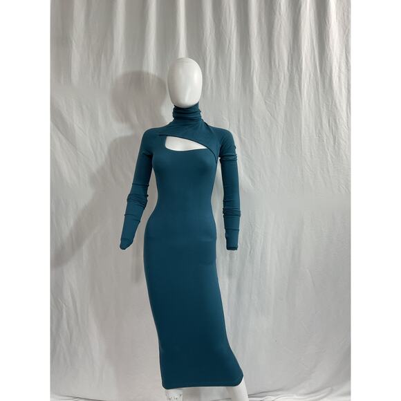 Alix Nyc 'Clarkson' Blue Turtleneck Front Cut Out Midi Dress Size XS - Picture 2 of 5